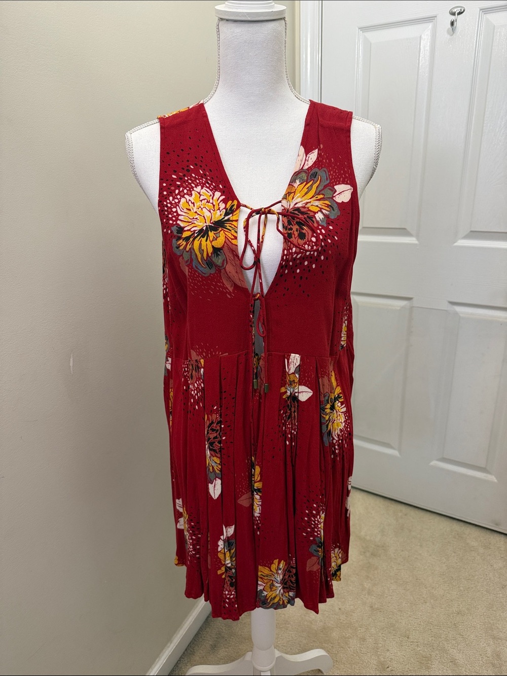Free People Red Floral Tie-Front Women's dress or Swim Cover-Up
